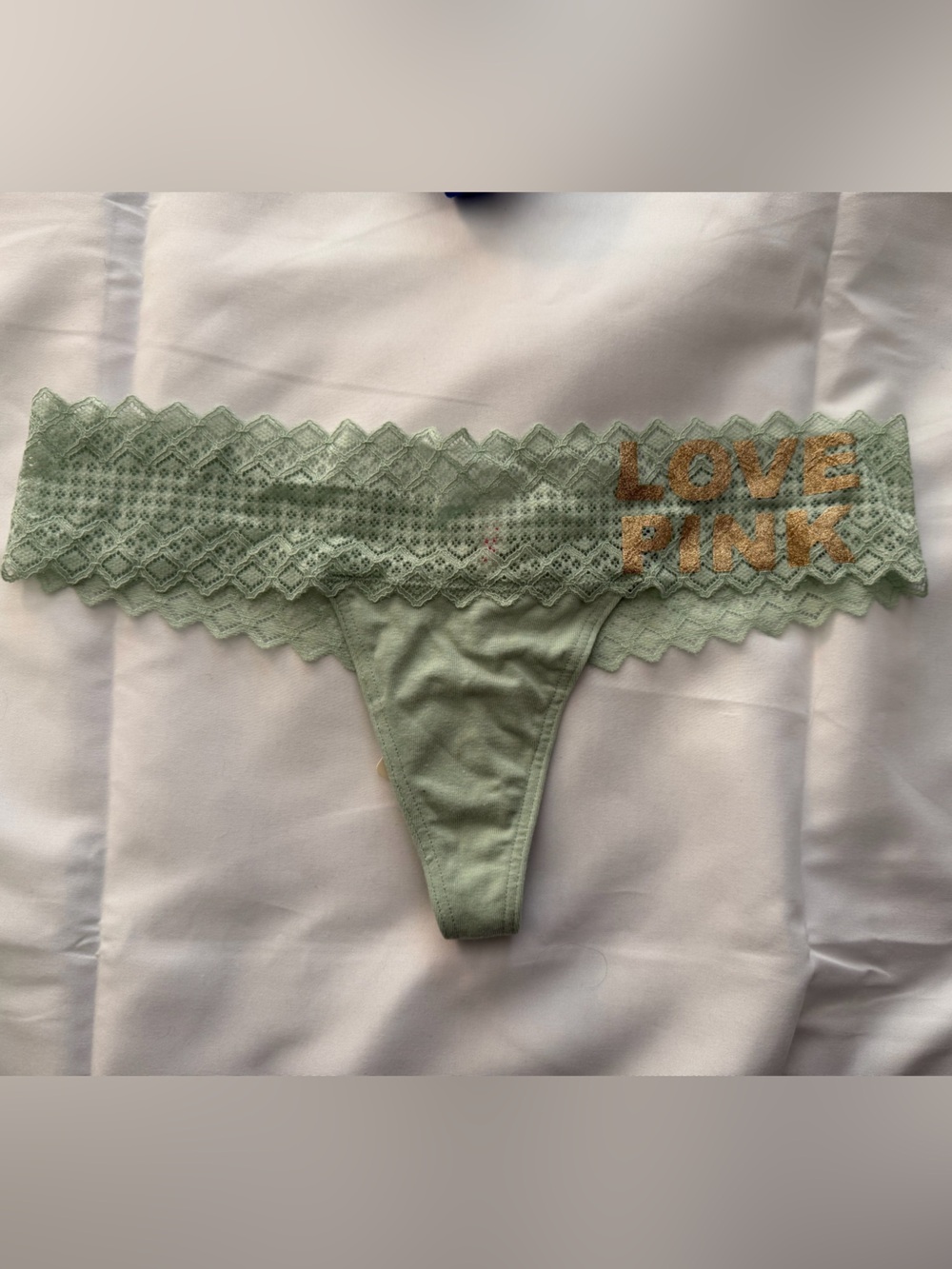 PINK Victoria's Secret Sage Green Lace Thong